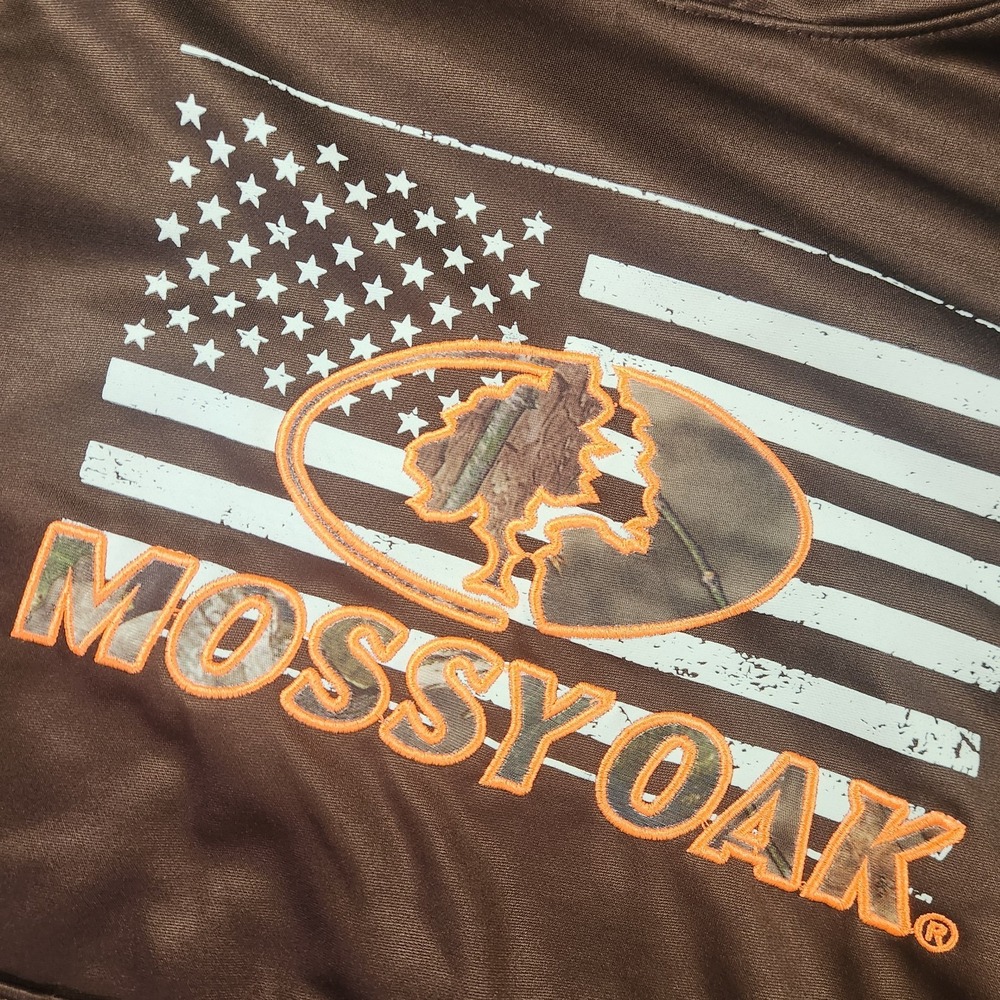 Mossy Oak Sweatshirt Hoodie Men's Size Medium American Flag Camo Hunting Brown - Picture 2 of 7